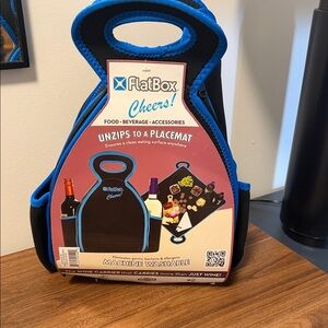 Flatbox Cheers Wine Bag Unzips to Placemat Drink Holders Neoprene Washable